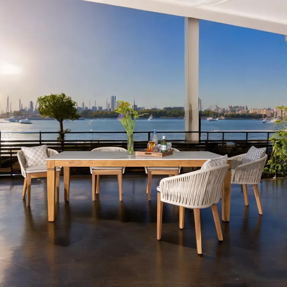 Tuintafel in natuurlijk teakhout en keramisch blad - Artes Viadurini