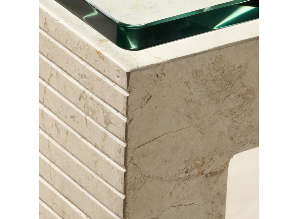 Moderne stijl interieurtafel in glas en fossiele steen - Mistra Viadurini