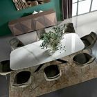 Tonvormige eettafel van hypermarmer en staal, gemaakt in Italië, luxe - Grotta Viadurini