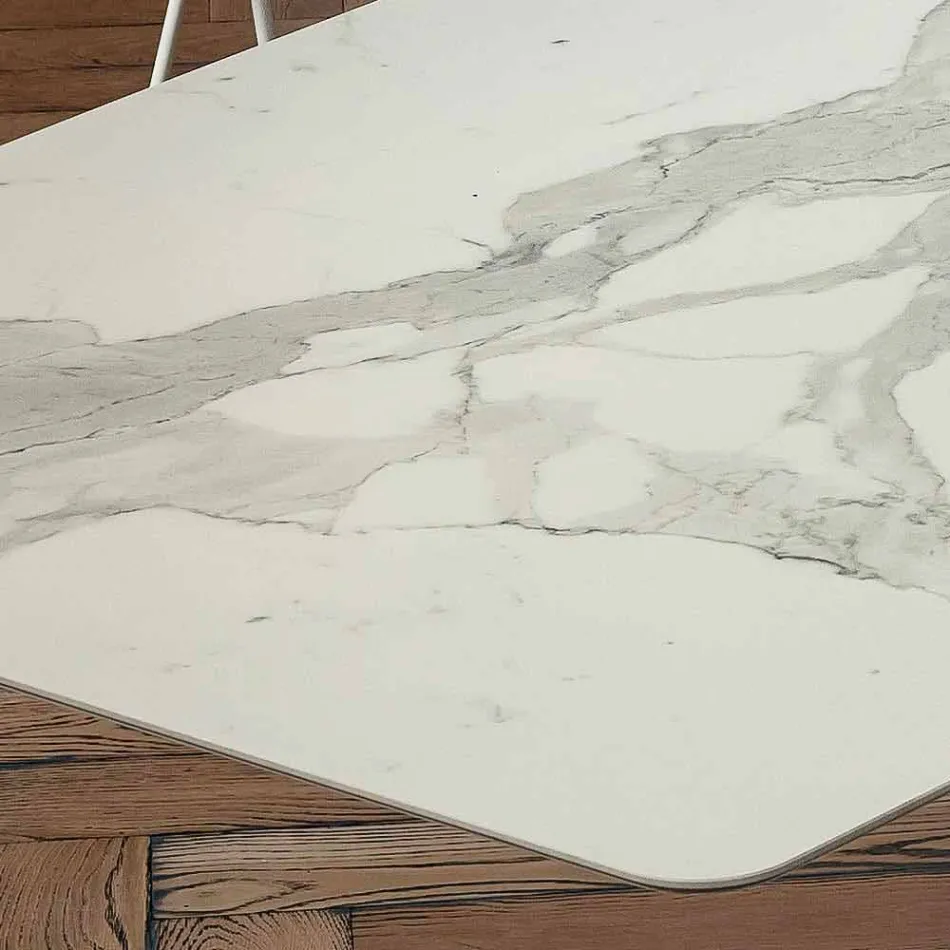 Barrel eettafel in laminaat en synthetisch marmer Made in Italy - Brontolo Viadurini