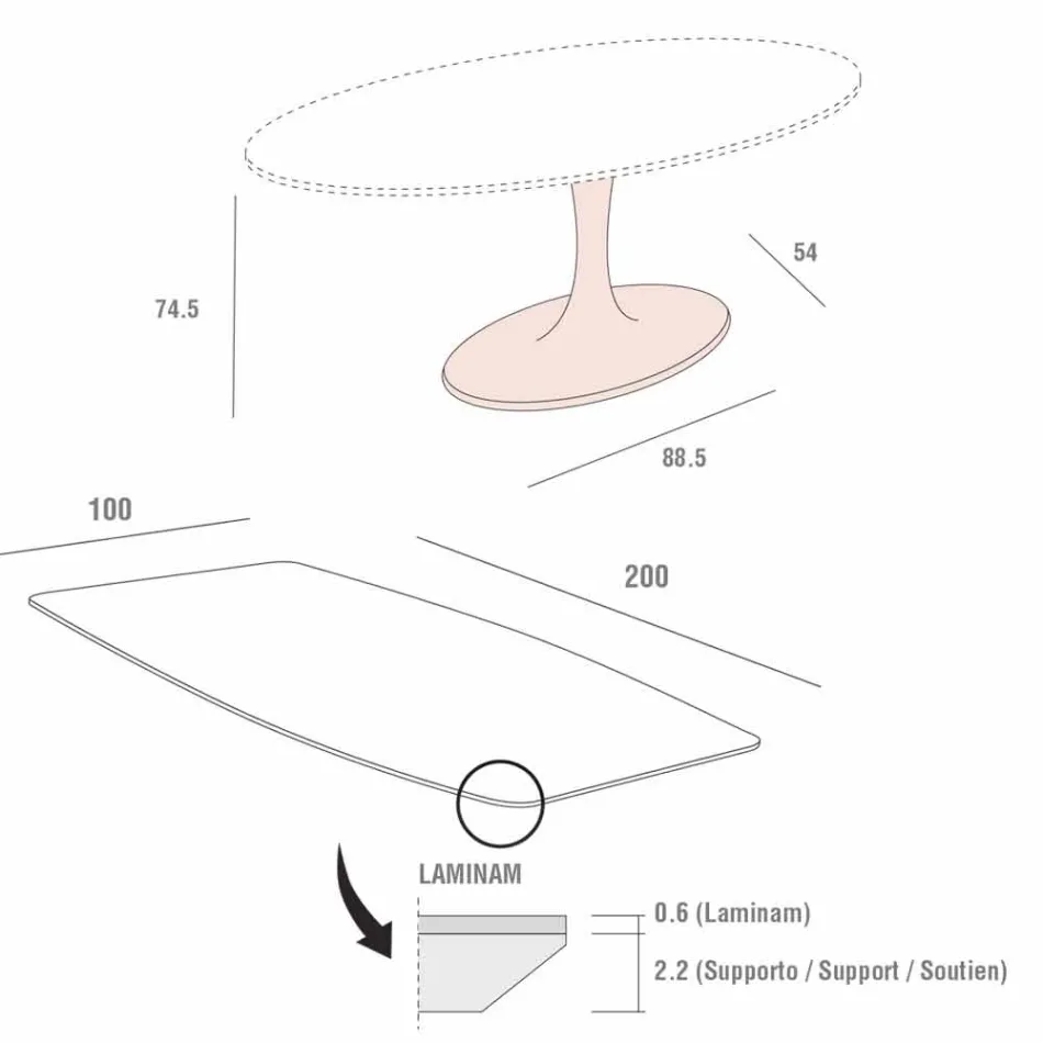 Barrel eettafel in laminaat en synthetisch marmer Made in Italy - Brontolo Viadurini