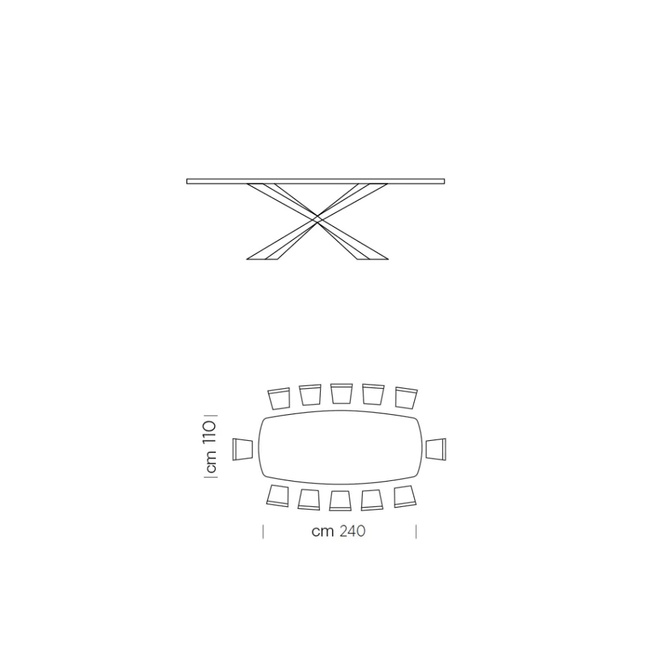 Tonvormige eettafel van glas en staal Made in Italy - Cave Viadurini