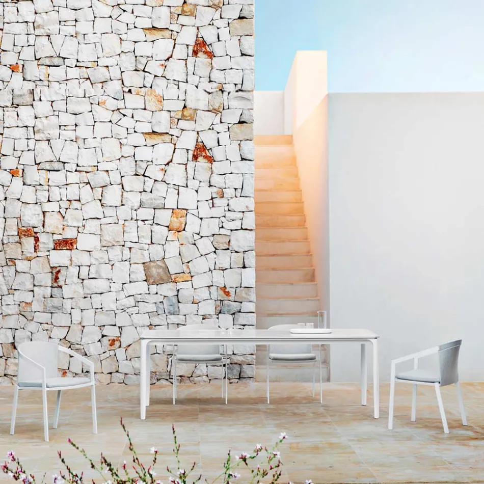 Uitschuifbare buiteneettafel 318 cm in aluminium en steengoed - Filomena Viadurini