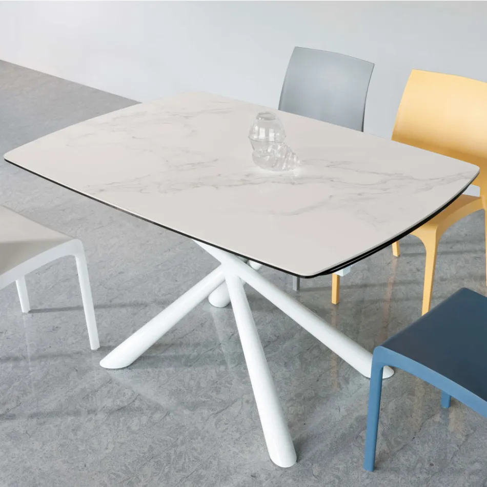 Uitschuifbare eettafel (200/230 cm) van glas, keramiek en metaal - Naisha Viadurini