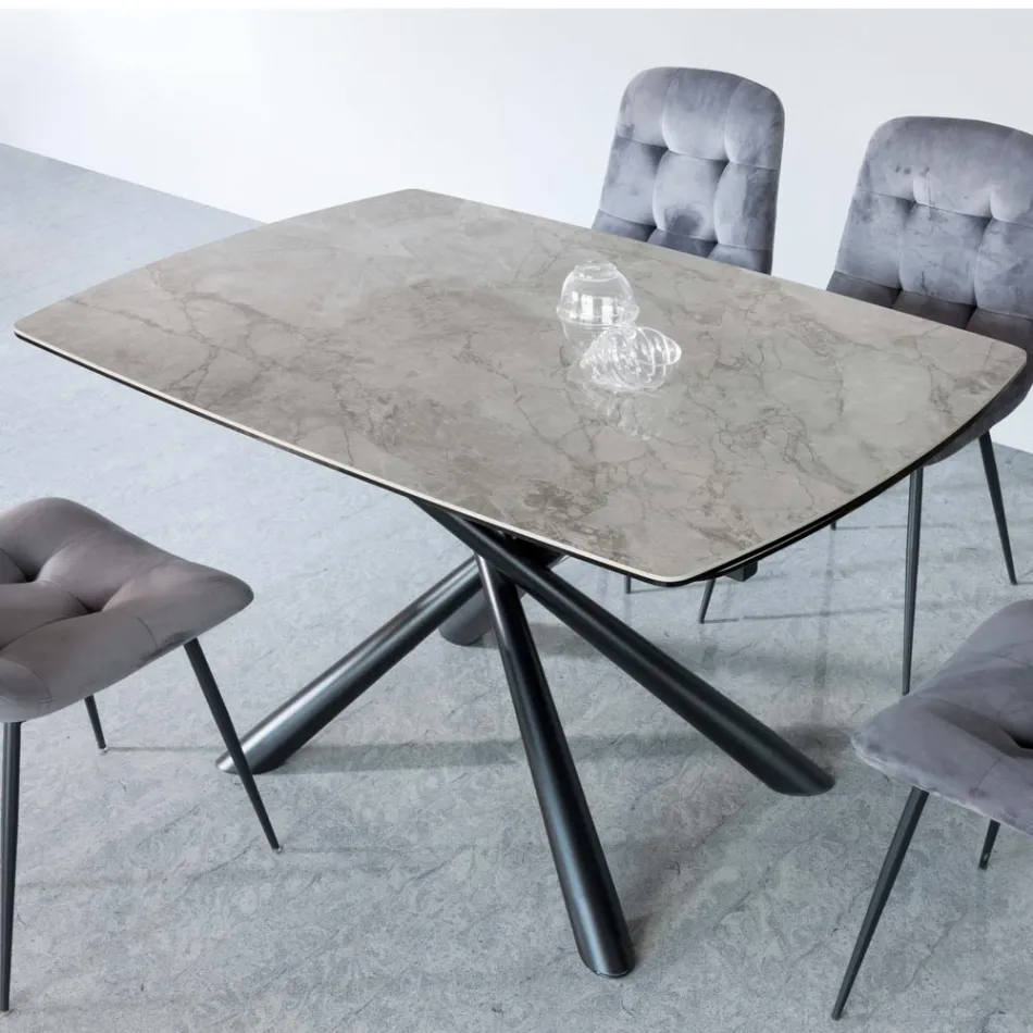 Uitschuifbare eettafel (200/230 cm) van glas, keramiek en metaal - Naisha Viadurini