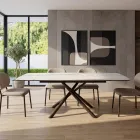 Uitschuifbare eettafel (200/230 cm) van glas, keramiek en metaal - Naisha Viadurini
