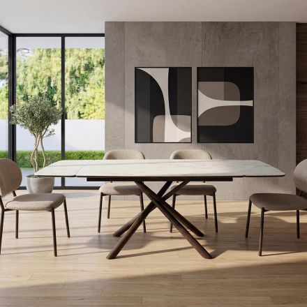 Uitschuifbare eettafel (200/230 cm) van glas, keramiek en metaal - Naisha Viadurini