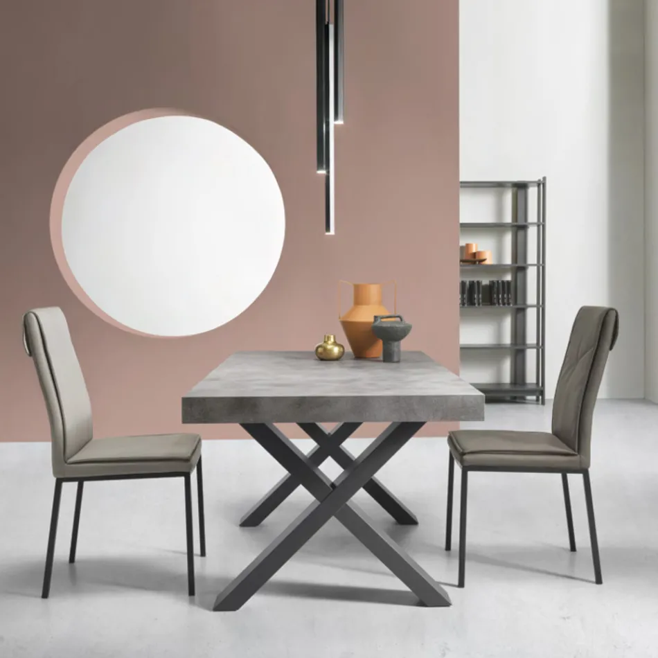 Eettafel uitschuifbaar tot 260 cm modern betoneffect - Lenova Viadurini