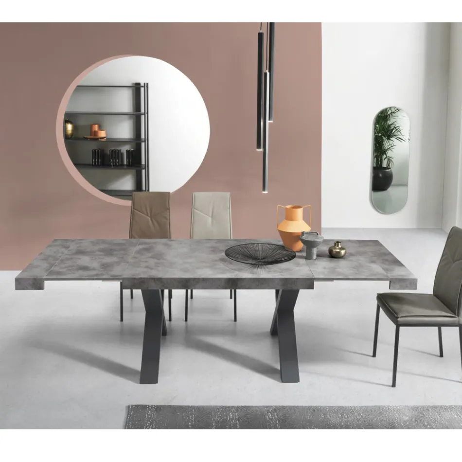 Eettafel uitschuifbaar tot 260 cm modern betoneffect - Lenova Viadurini