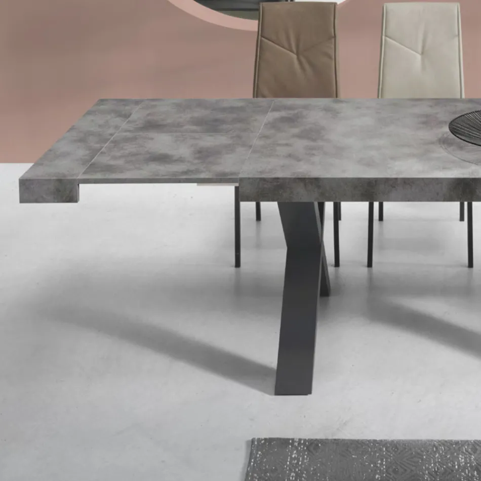 Eettafel uitschuifbaar tot 260 cm modern betoneffect - Lenova Viadurini