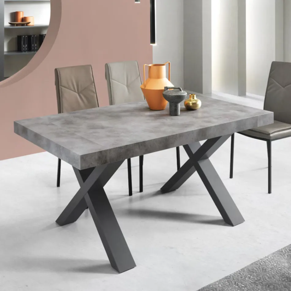 Eettafel uitschuifbaar tot 260 cm modern betoneffect - Lenova Viadurini