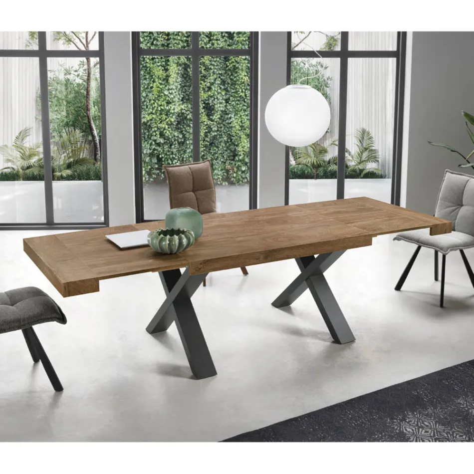 Eettafel uitschuifbaar tot 260 cm houteffect Made in Italy - Lenova Viadurini