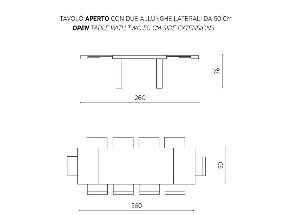 Uitschuifbare eettafel tot 260 cm in modern design laminaat - Tiferno Viadurini