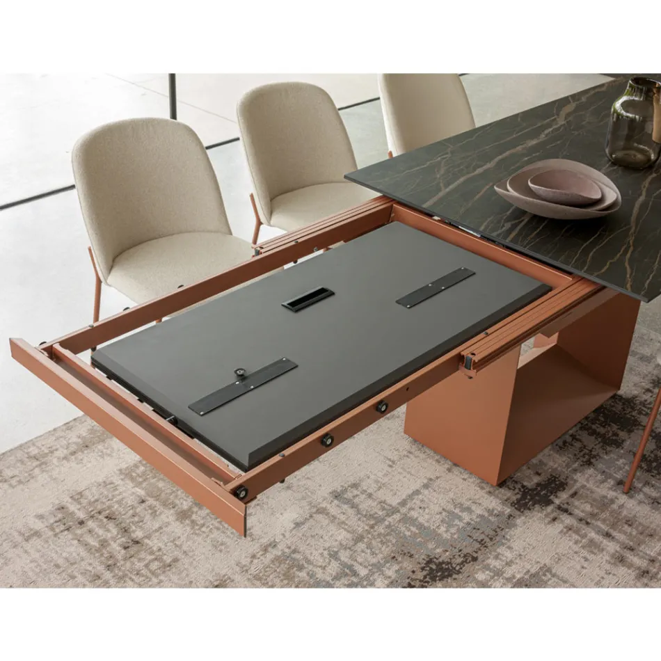 Uitschuifbare eettafel tot 298 cm in keramiek en metaal Made in Italy - Zonnebloem Viadurini