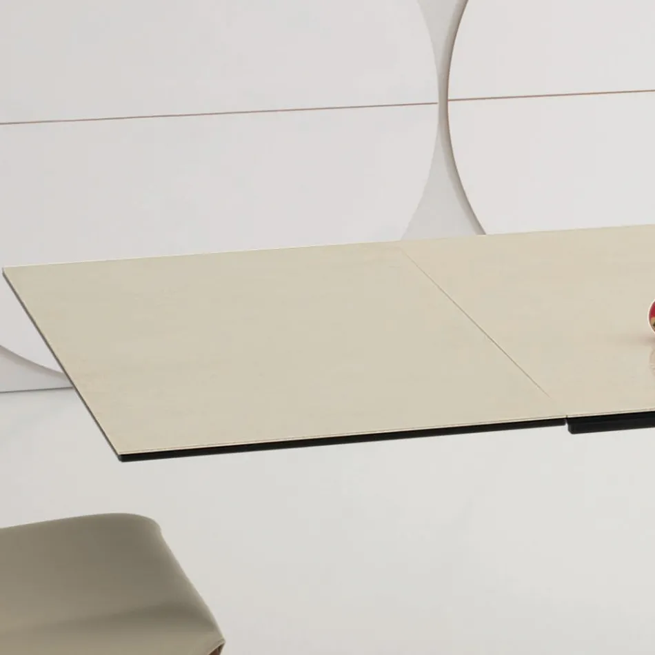 Uitschuifbare eettafel tot 3 m in keramiek en houten poten - Cesteo Viadurini