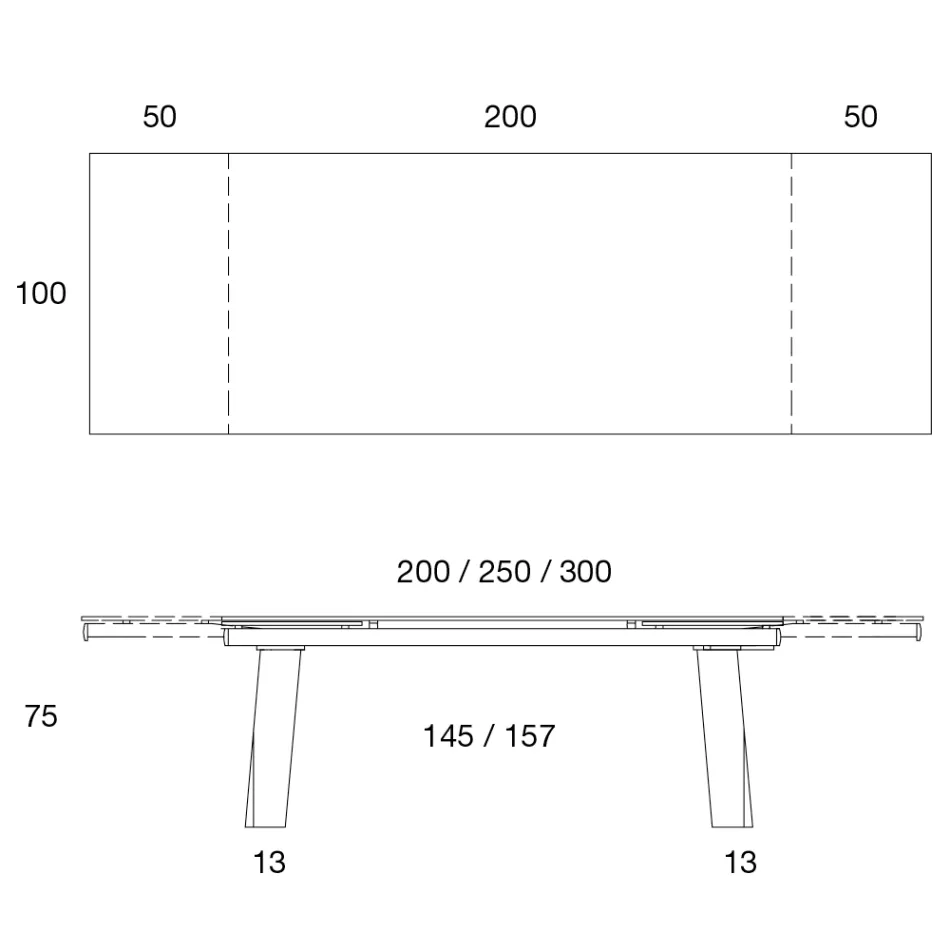 Eettafel Uitschuifbaar tot 300 cm in hout en glazen blad - Bedrio Viadurini