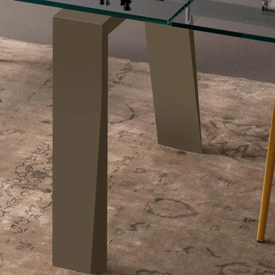 Eettafel Uitschuifbaar tot 300 cm in hout en glazen blad - Bedrio Viadurini