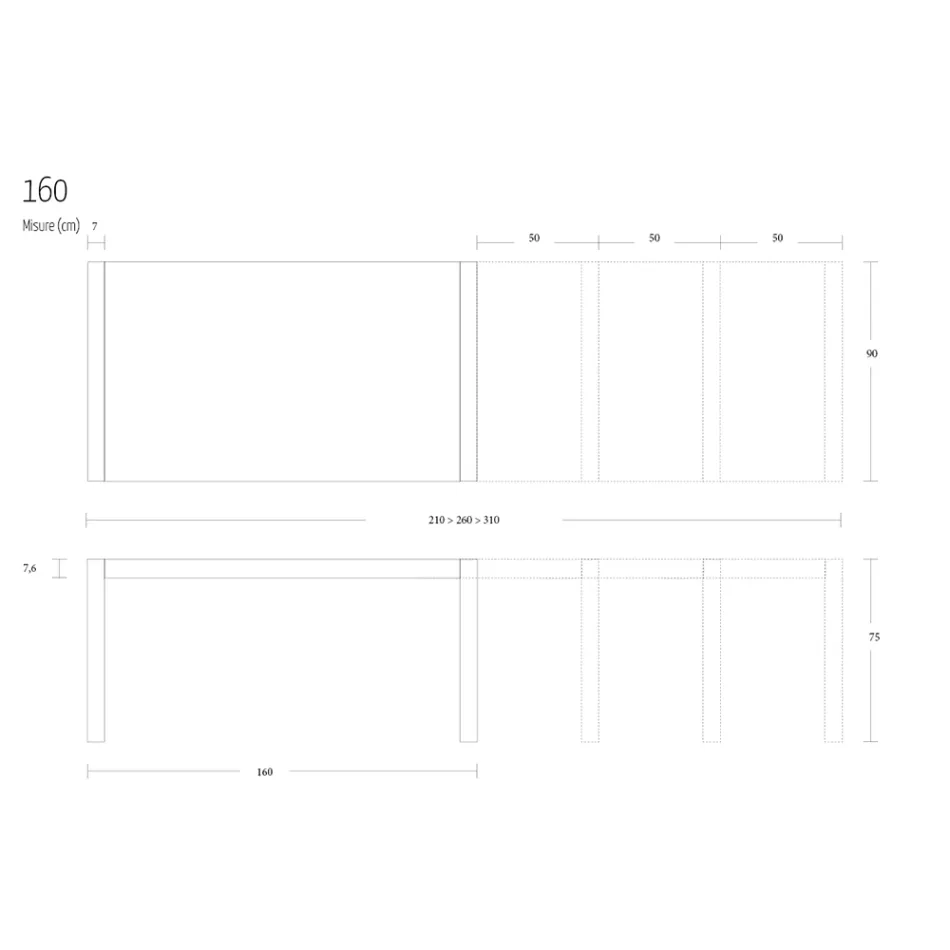 Metalen eettafel uitschuifbaar tot 310 cm Made in Italy - Euclide Viadurini