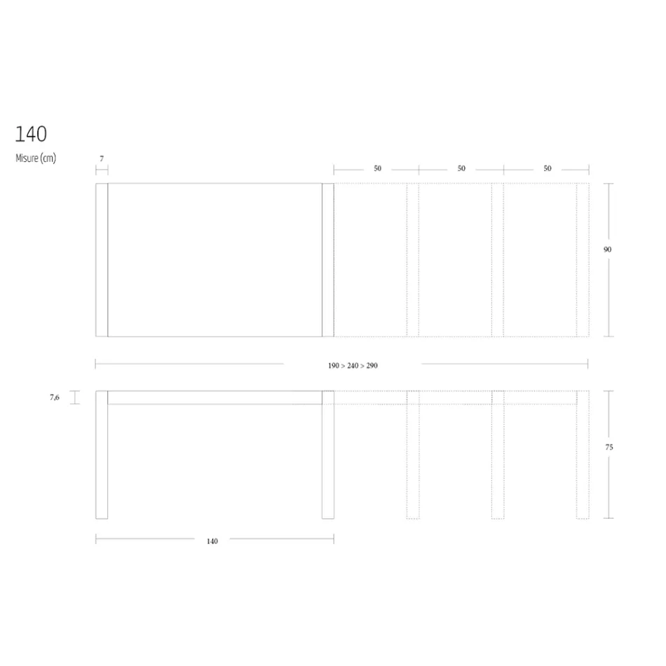Metalen eettafel uitschuifbaar tot 310 cm Made in Italy - Euclide Viadurini