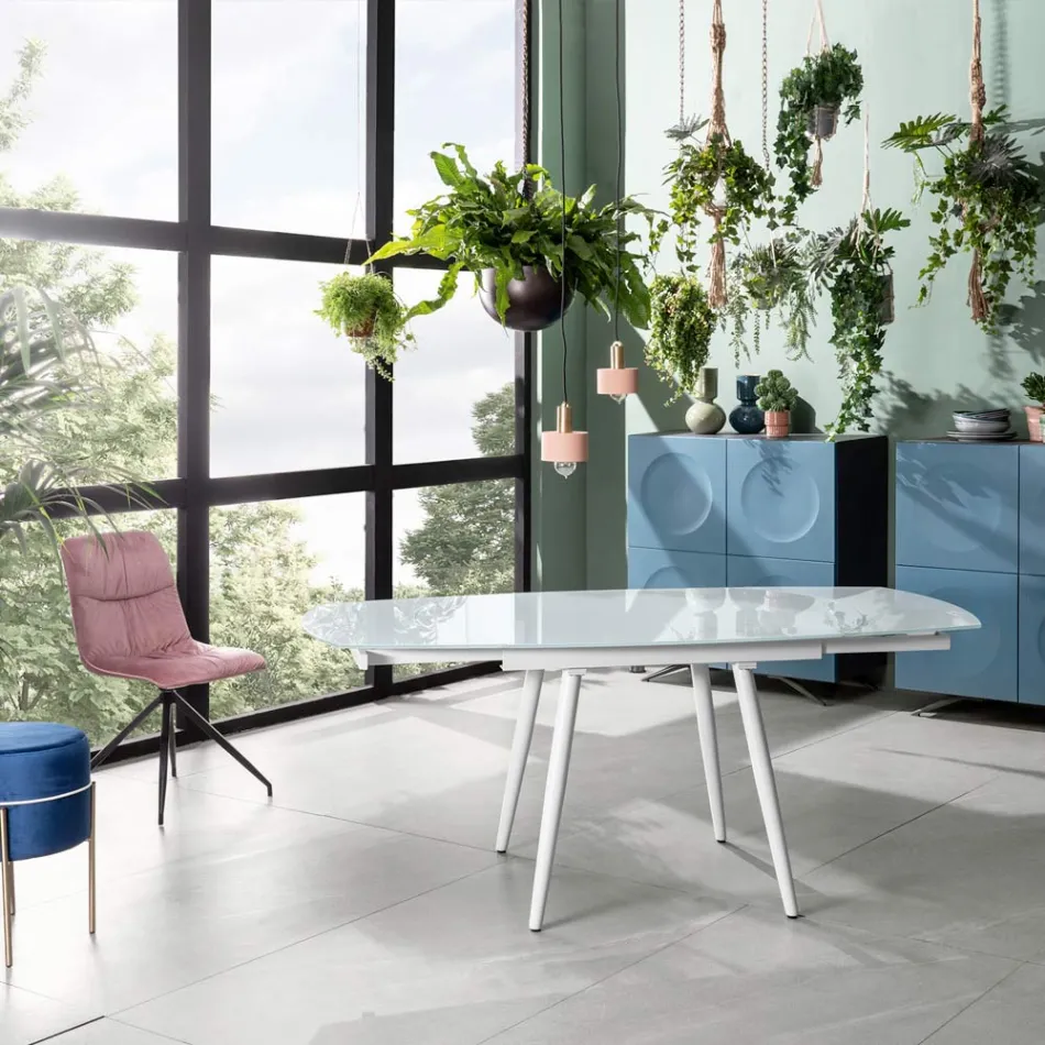 Uitschuifbare eettafel met glasplaat New Japan Viadurini