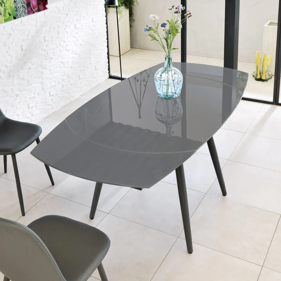 Uitschuifbare eettafel met glasplaat New Japan Viadurini