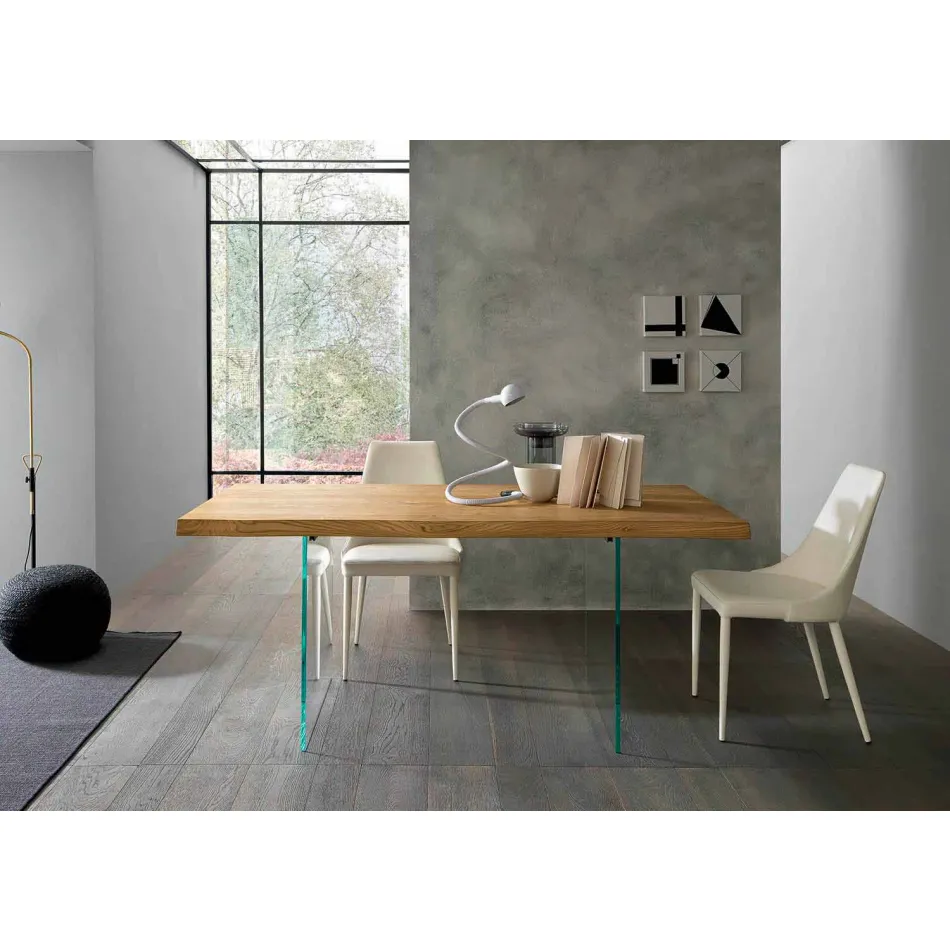 Uitschuifbare eettafel tot 280 cm in hout en glas Made in Italy - Focus Viadurini