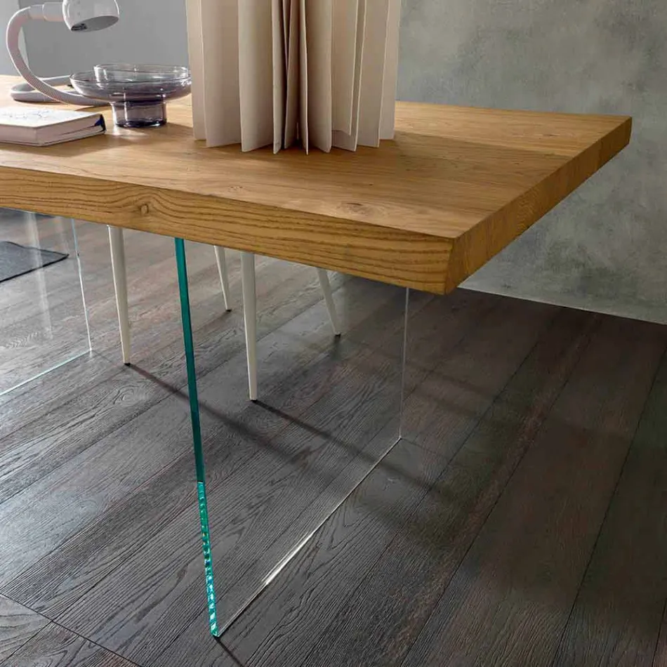 Uitschuifbare eettafel tot 280 cm in hout en glas Made in Italy - Focus Viadurini