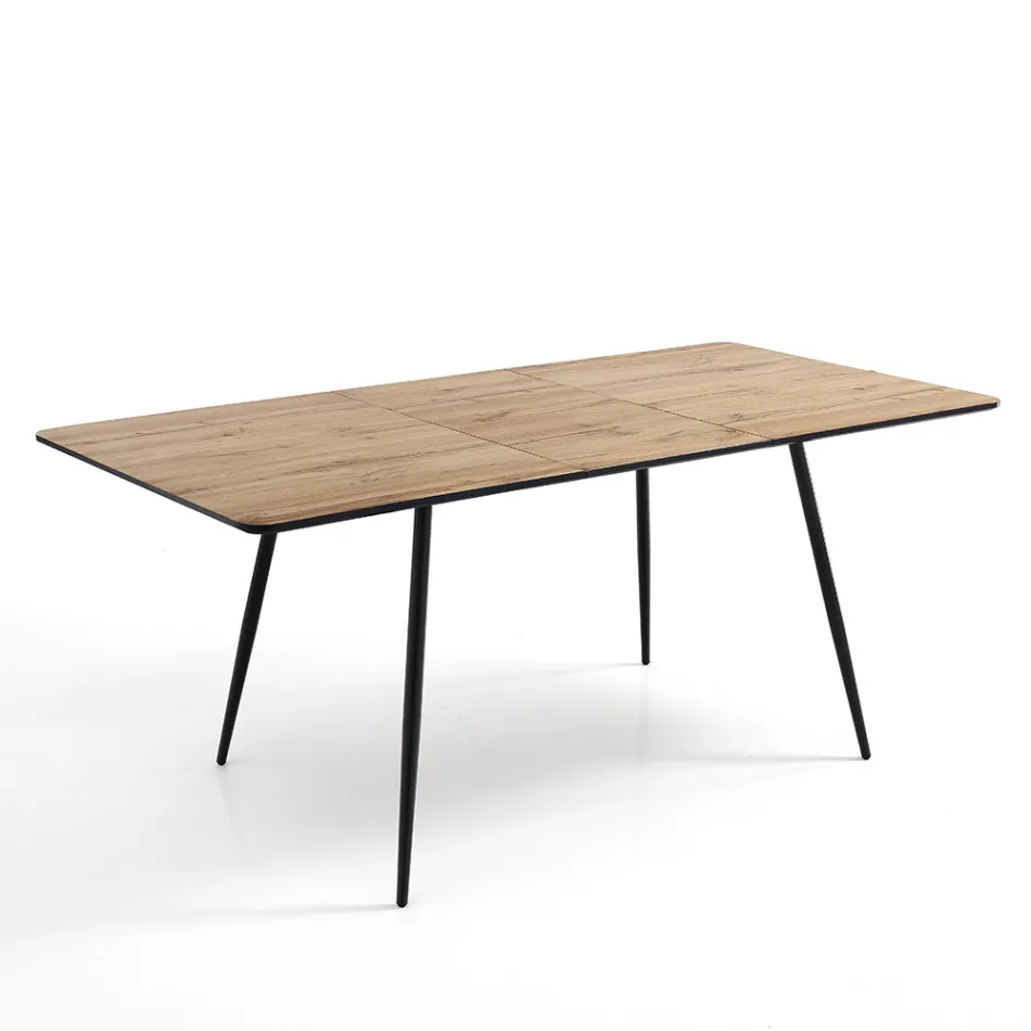 Uitschuifbare eettafel tot 160 cm in Mdf en zwart metaal - Crumiro Viadurini