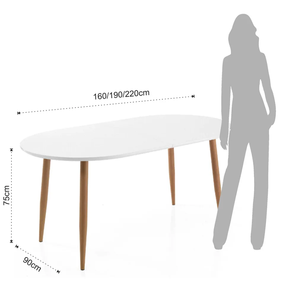 Uitschuifbare eettafel tot 220 cm in mat wit Mdf - Toledo Viadurini