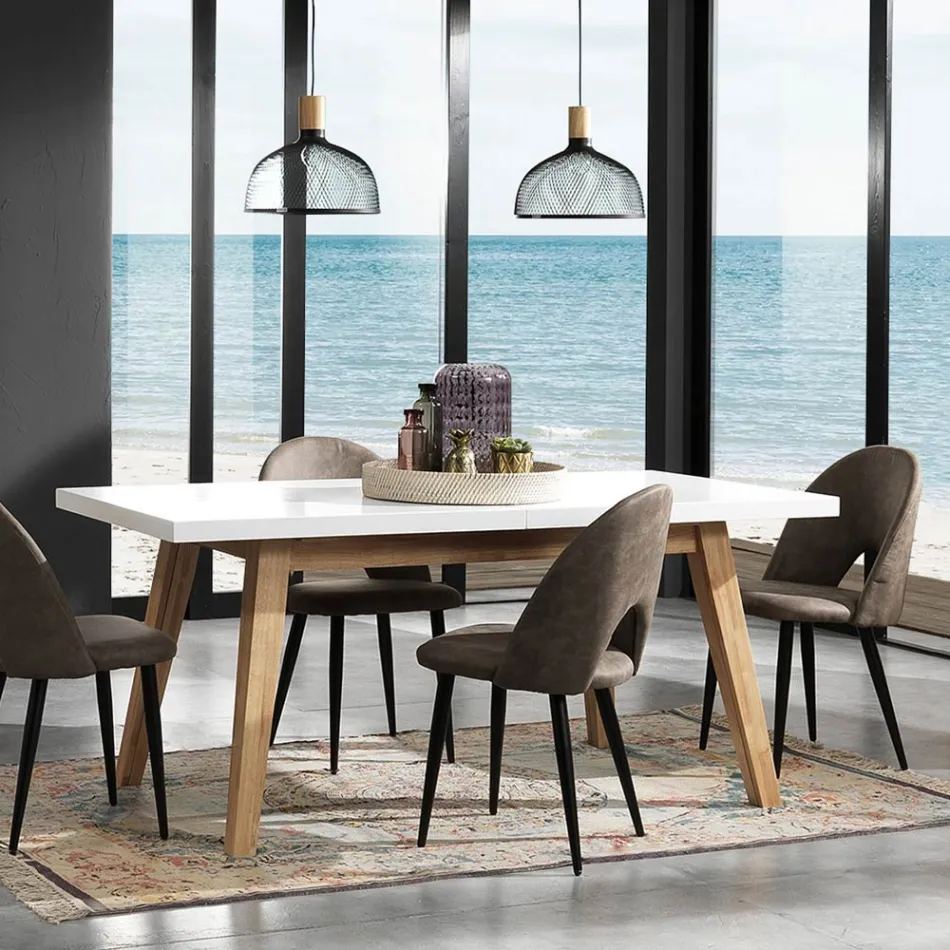 Uitschuifbare eettafel tot 235 cm in wit gelakt Mdf - Fedora Viadurini