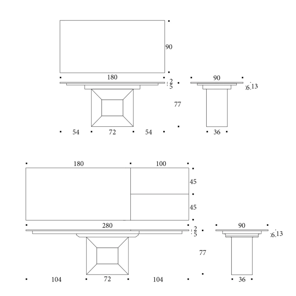 Uitschuifbare eettafel tot 280 of 298 cm Keramiek Metaal - Revia Viadurini