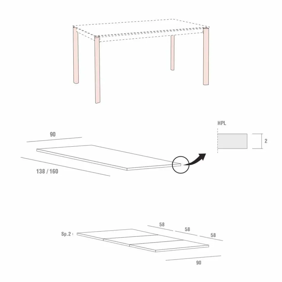 Uitschuifbare eettafel tot 334 cm houteffect Made in Italy - Maltese Viadurini