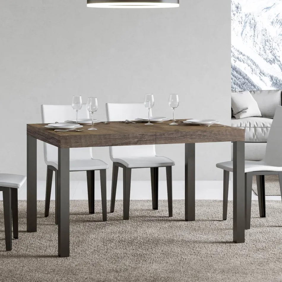 Uitschuifbare eettafel tot 440 cm in hout en ijzer Made in Italy - Foxy Viadurini