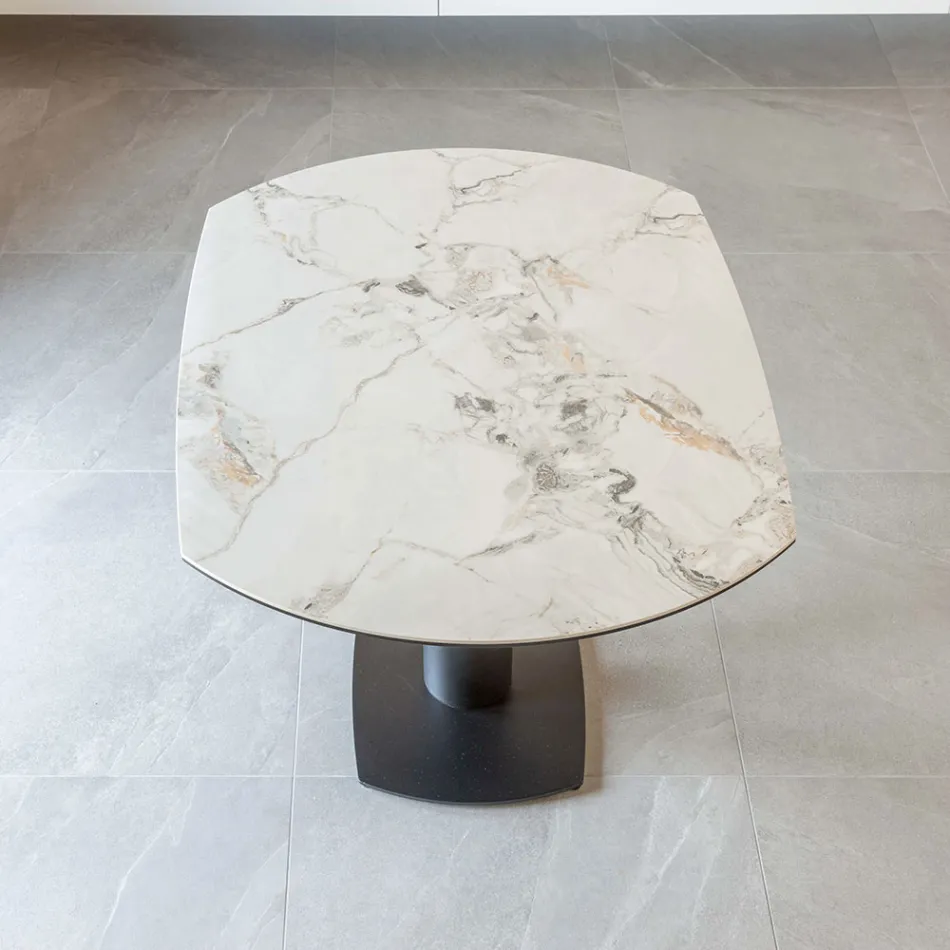 Uitschuifbare eettafel in keramiek en metalen onderstel - Indira Viadurini