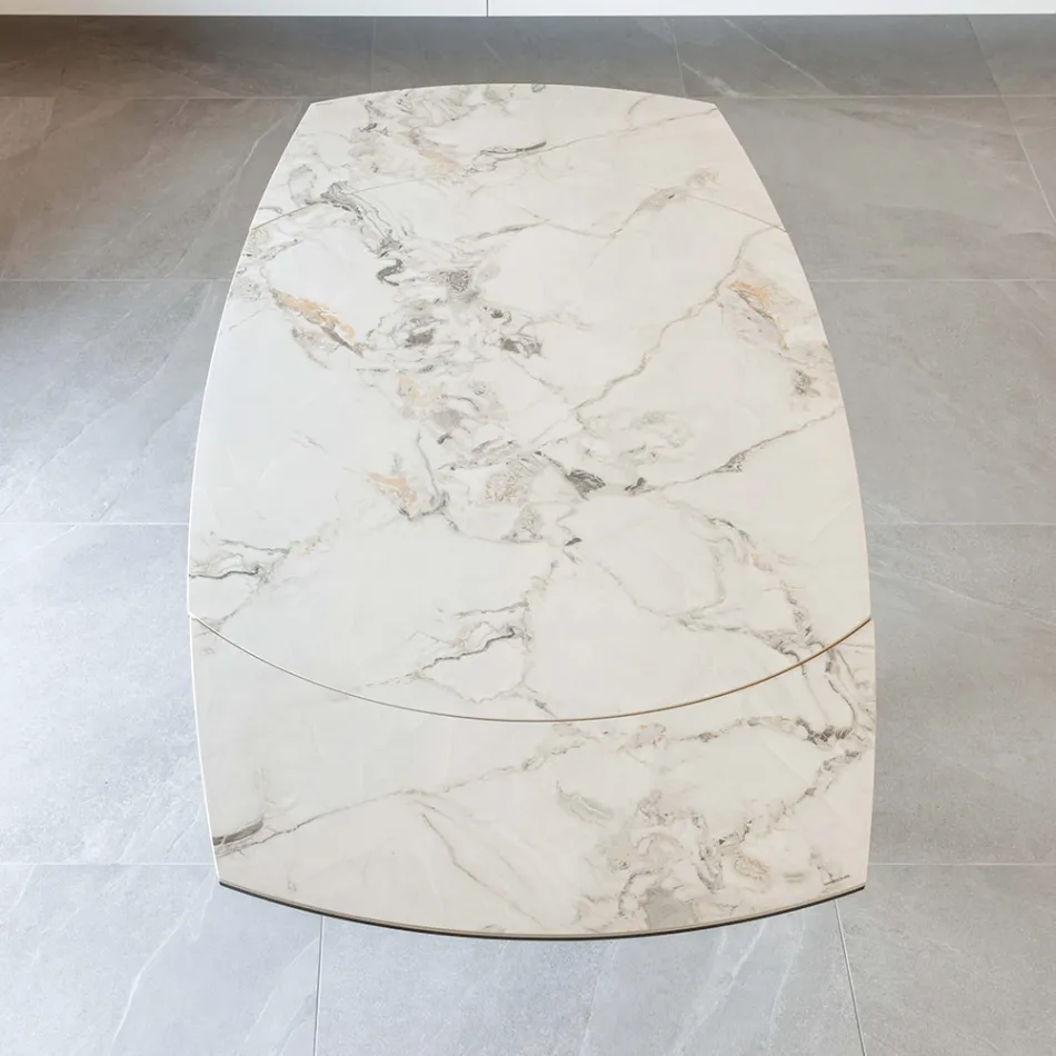 Uitschuifbare eettafel in keramiek en metalen onderstel - Indira Viadurini