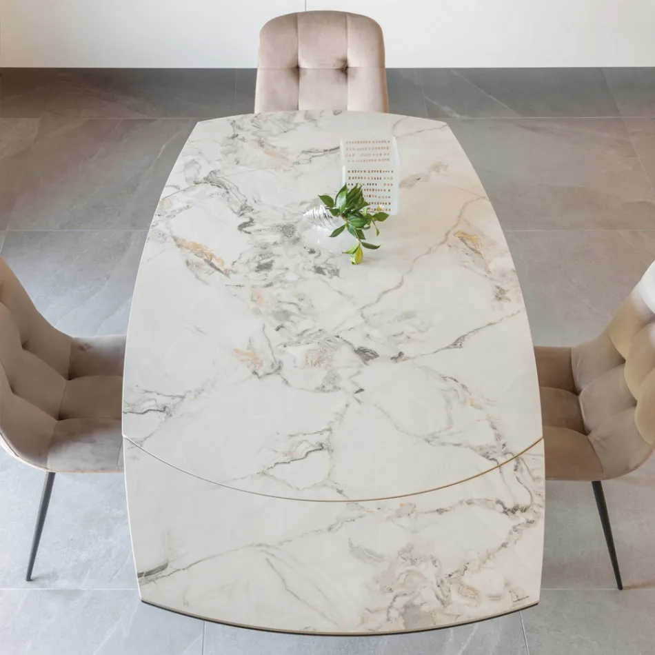 Uitschuifbare eettafel in keramiek en metalen onderstel - Indira Viadurini