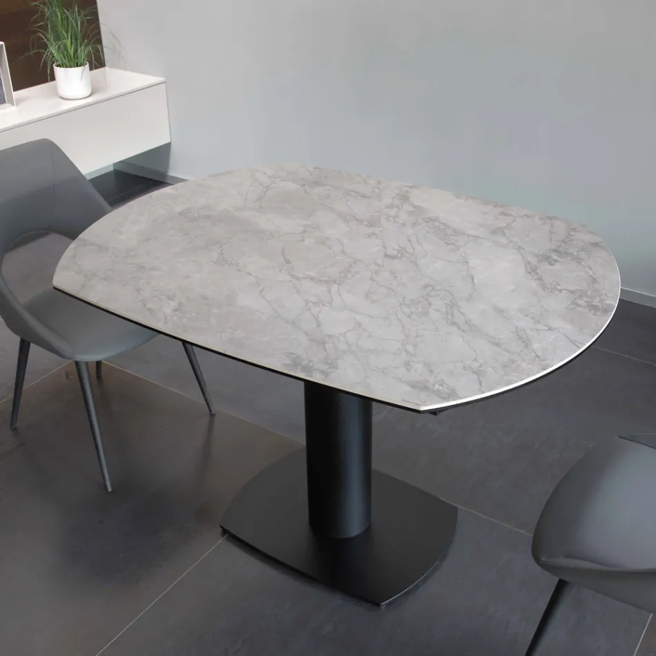 Uitschuifbare eettafel in keramiek en metalen onderstel - Indira Viadurini