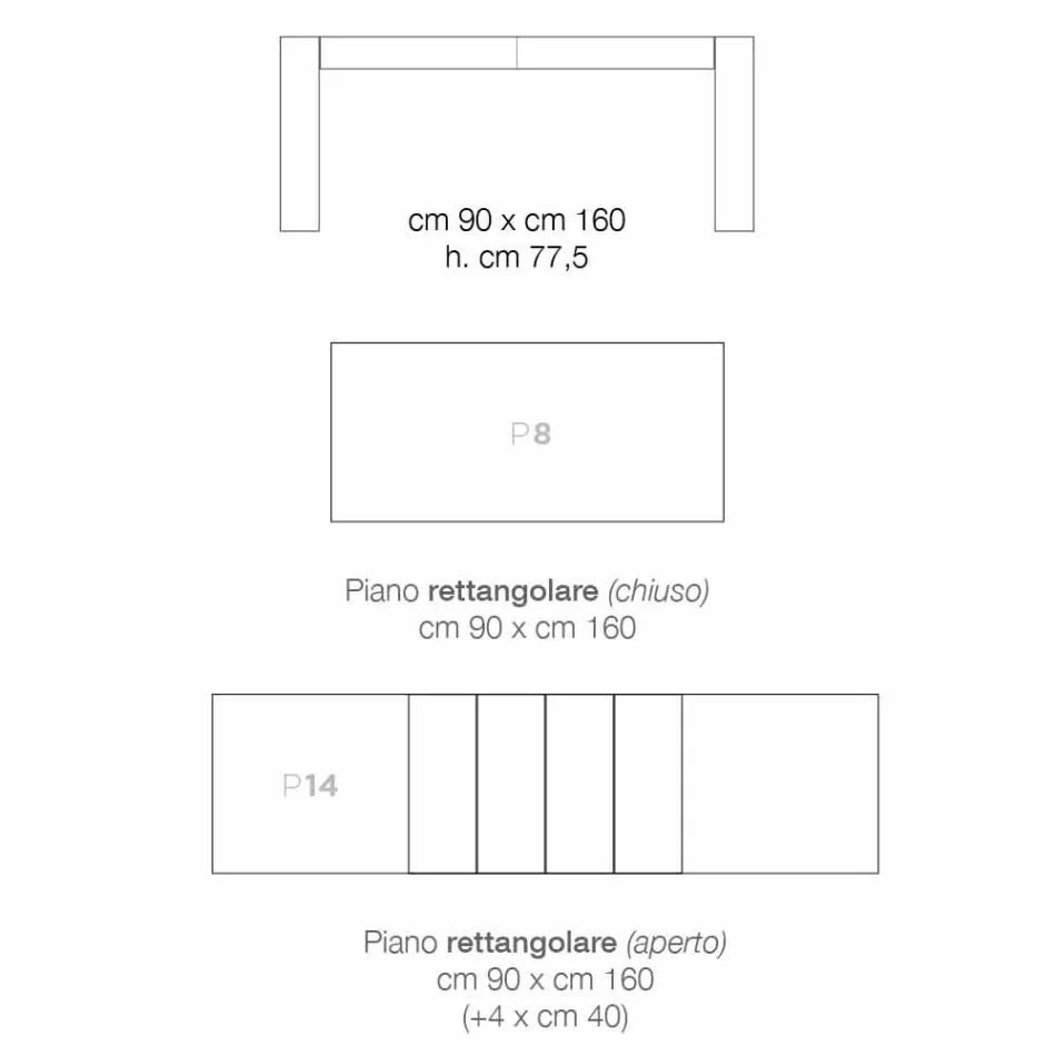 Uitschuifbare eettafel van melaminehout gemaakt in Italië, Oky Viadurini