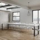 Uitschuifbare eettafel van melaminehout en ijzer Made in Italy - Badesi Viadurini