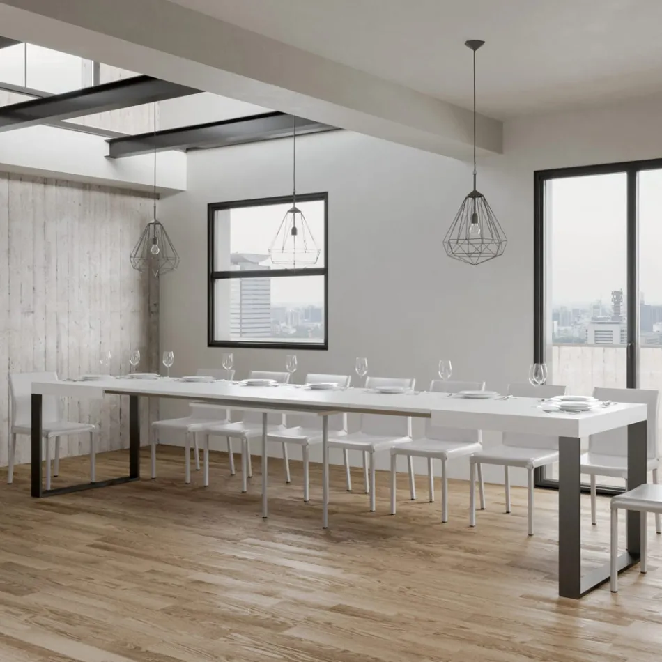 Uitschuifbare eettafel van melaminehout en ijzer Made in Italy - Badesi Viadurini