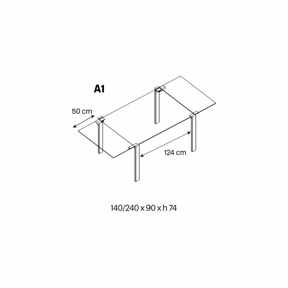 Uitschuifbare eettafel in Extralight glas en metaal gemaakt in Italië - Sopot Viadurini