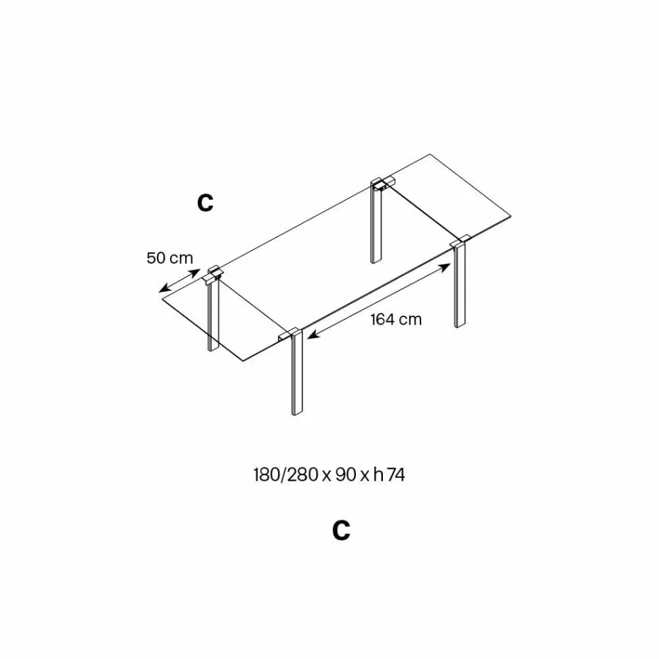 Uitschuifbare eettafel in Extralight glas en metaal gemaakt in Italië - Sopot Viadurini