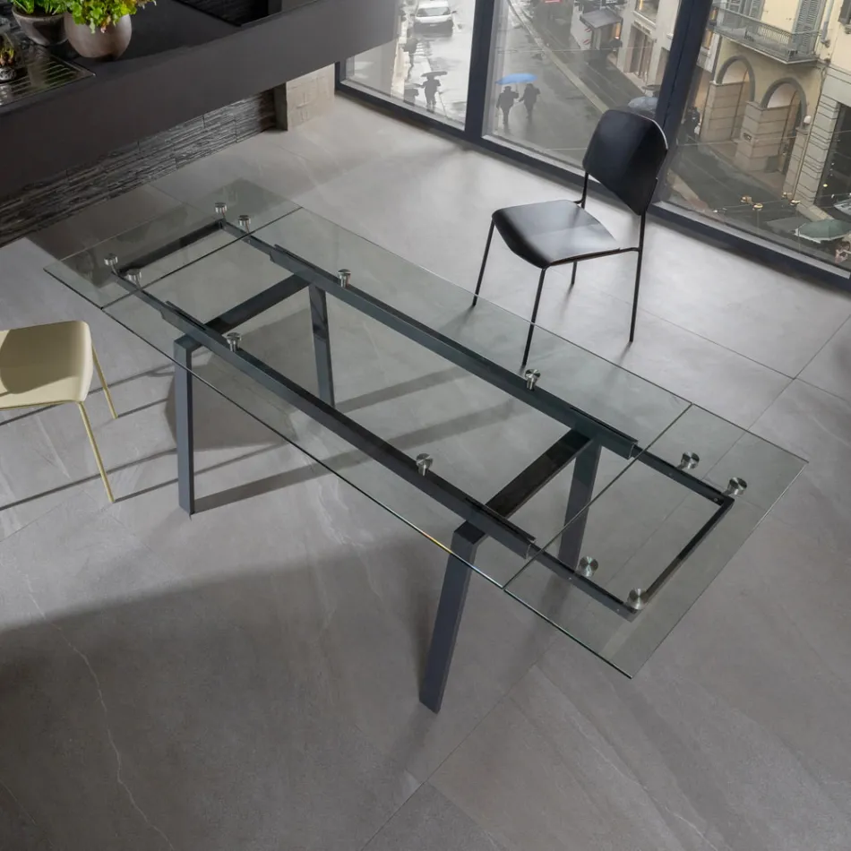 moderne glazen eettafel uitschuifbaar, W140 / D80 cm 200x, Nardo Viadurini