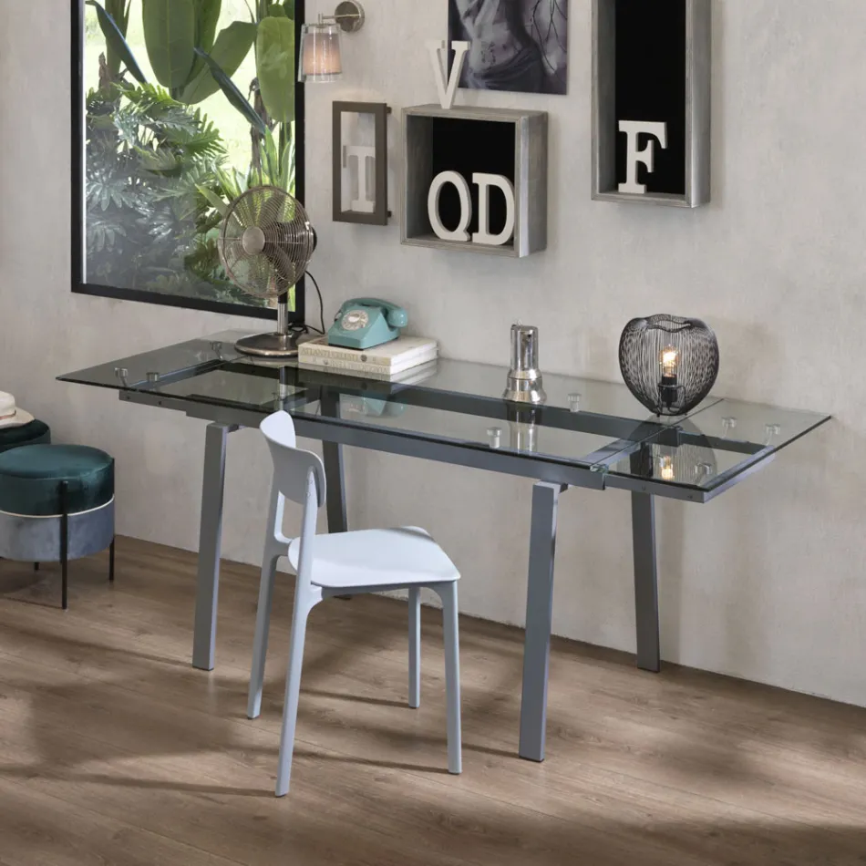 moderne glazen eettafel uitschuifbaar, W140 / D80 cm 200x, Nardo Viadurini