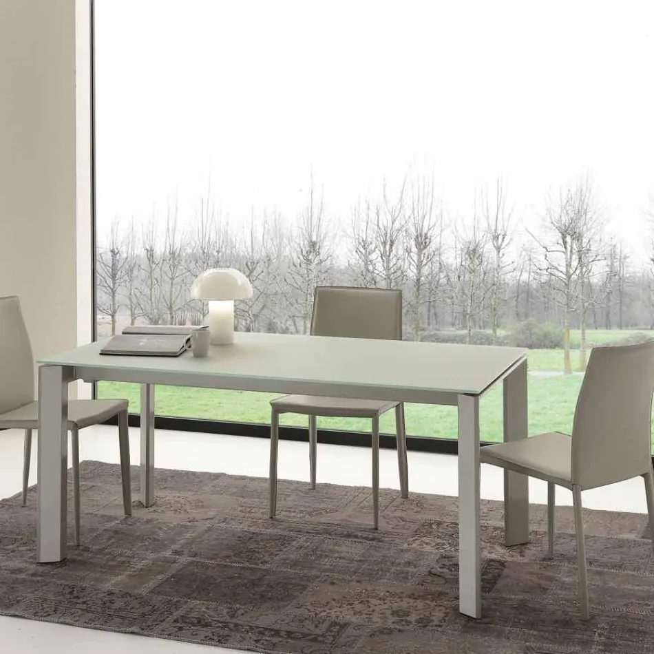 Uitschuifbare eettafel, top van gehard glas - Faleria Viadurini