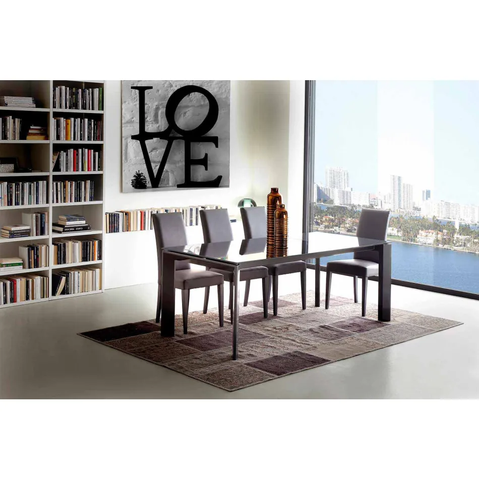 Uitschuifbare eettafel, top van gehard glas - Faleria Viadurini