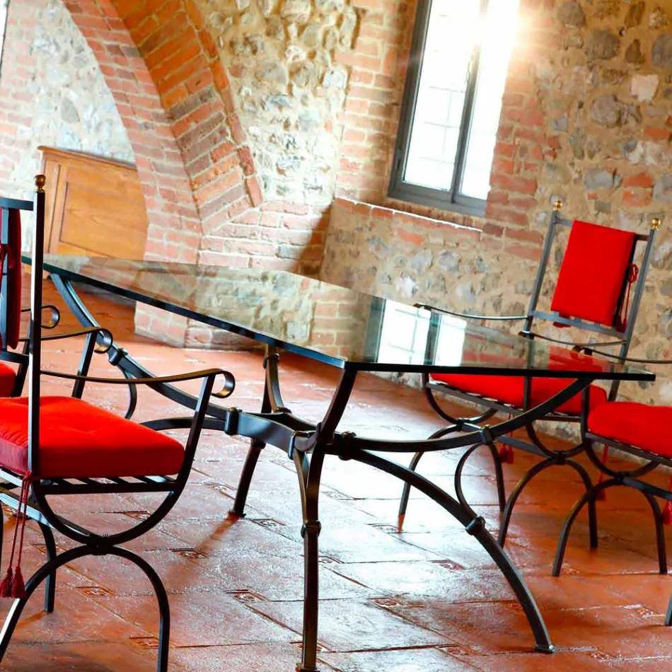 Handgemaakte eettafel met glazen blad Made in Italy - Principe Viadurini