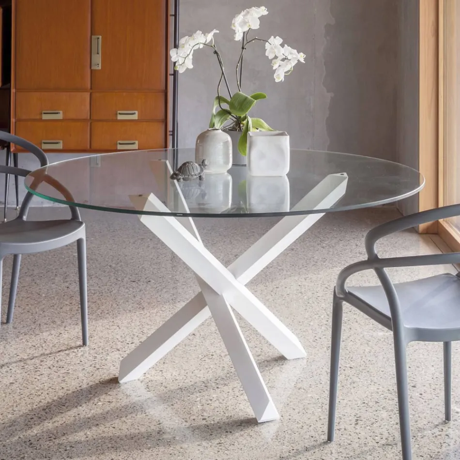 Massief beukenhouten eettafel en blad van gehard glas - Evergreen Viadurini