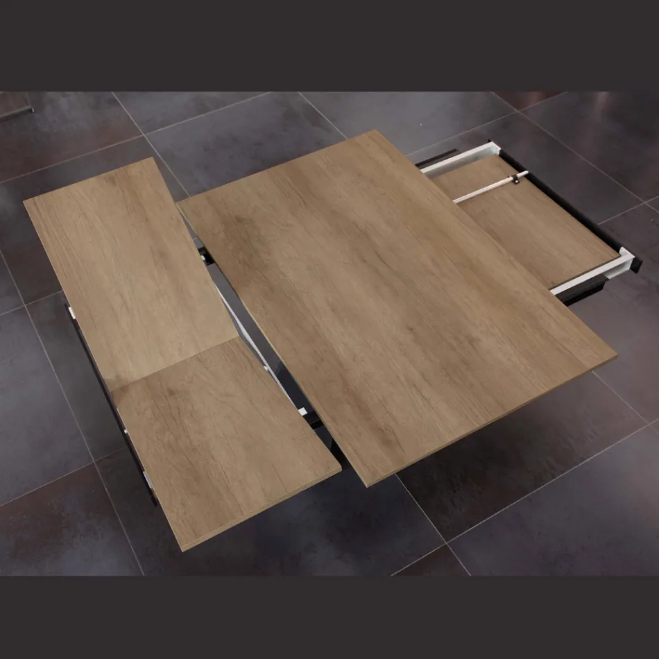 Eettafel die zich uitstrekt en verbreedt in melamine en metaal - Devendra Viadurini