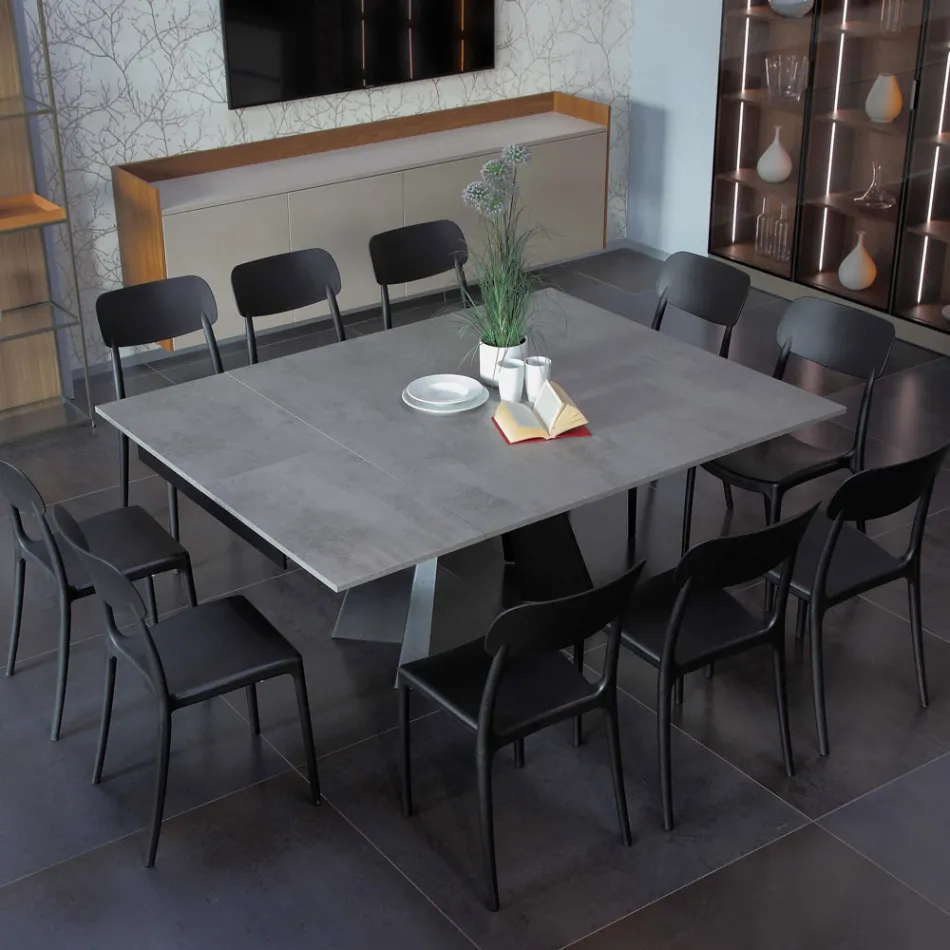 Eettafel die zich uitstrekt en verbreedt in melamine en metaal - Devendra Viadurini